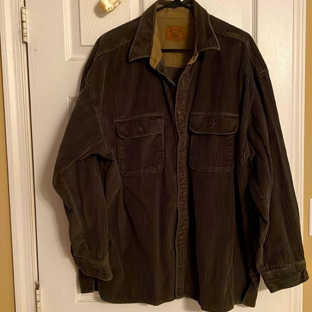 Men’s Corduroy Button up Heavy Shirt- dark green, size XL